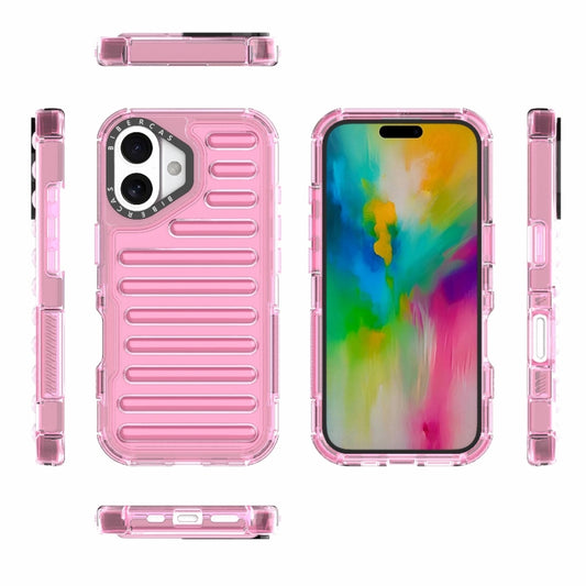 For iPhone 16 Plus High Transparency TPU Hybrid PC Airbag Phone Case(Pink) by buy2fix