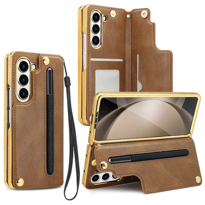 For Samsung Galaxy Z Fold6 VIETAO Film Integrated Folding Holder Flip PU Phone Case(Brown) - Galaxy Z Fold6 5G Cases by VIETAO | Online Shopping UK | buy2fix