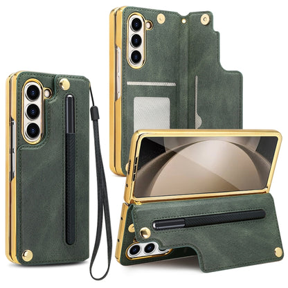 For Samsung Galaxy Z Fold6 VIETAO Film Integrated Folding Holder Flip PU Phone Case(Green) - Galaxy Z Fold6 5G Cases by VIETAO | Online Shopping UK | buy2fix