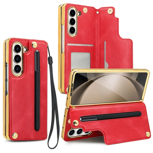 For Samsung Galaxy Z Fold5 VIETAO Film Integrated Folding Holder Flip PU Phone Case(Red) - Galaxy Z Fold5 Cases by VIETAO | Online Shopping UK | buy2fix