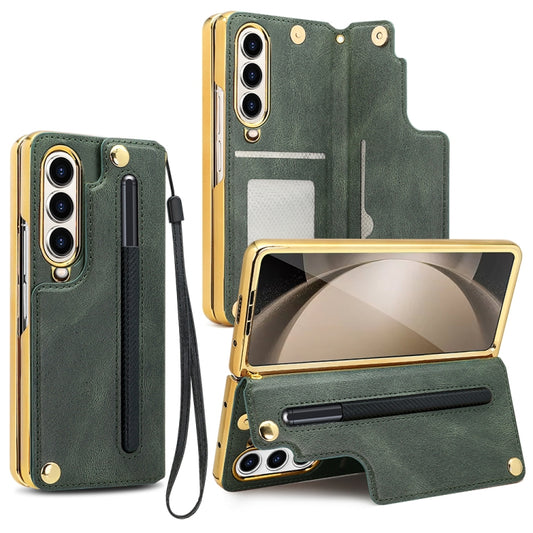 For Samsung Galaxy Z Fold4 VIETAO Film Integrated Folding Holder Flip PU Phone Case(Green) - Galaxy Z Fold4 5G Cases by VIETAO | Online Shopping UK | buy2fix