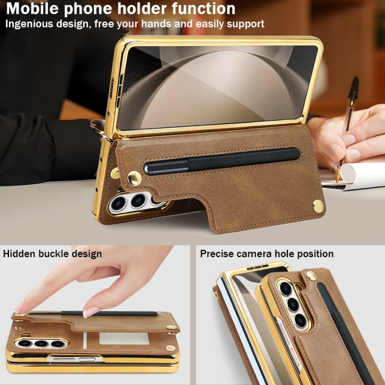 For Samsung Galaxy Z Fold5 VIETAO Film Integrated Folding Holder Flip PU Phone Case(Brown) - Galaxy Z Fold5 Cases by VIETAO | Online Shopping UK | buy2fix