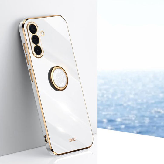 For Samsung Galaxy A36 5G XINLI Straight Edge 6D Electroplate TPU Phone Case with Ring Holder(White)