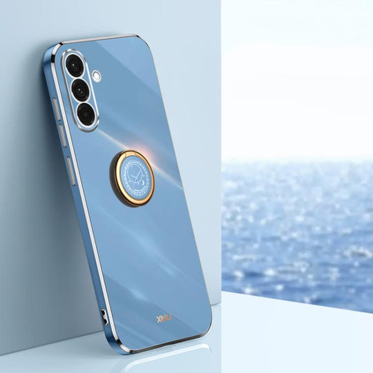 For Samsung Galaxy A36 5G XINLI Straight Edge 6D Electroplate TPU Phone Case with Ring Holder(Celestial Blue)