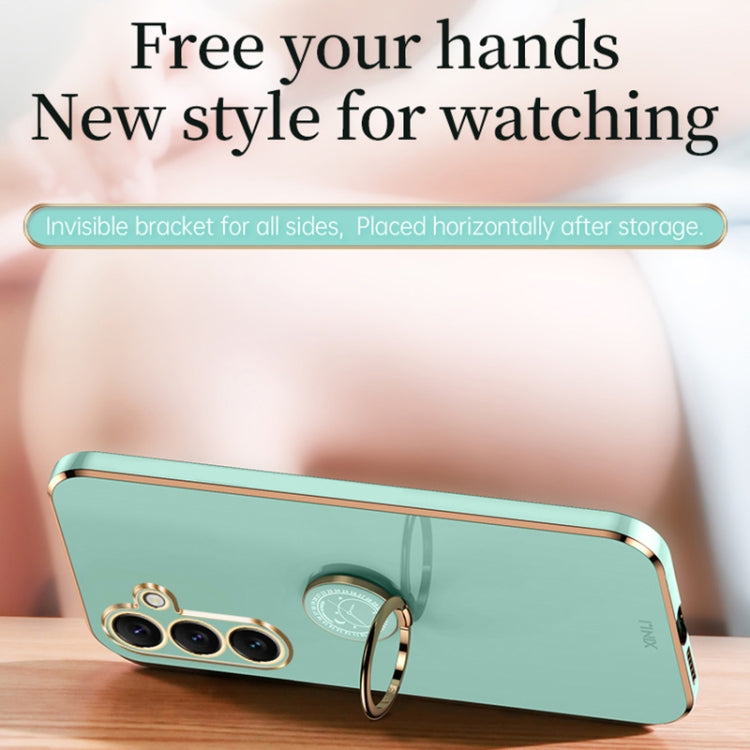 For Samsung Galaxy S25 5G XINLI Straight Edge 6D Electroplate TPU Phone Case with Ring Holder(Mint Green) by XINLI