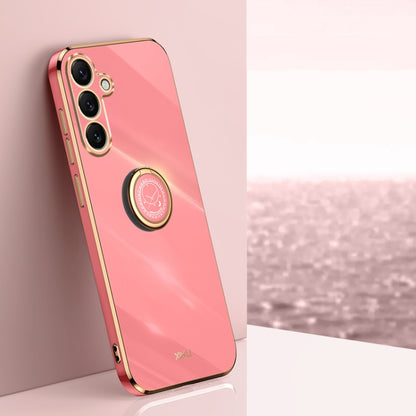 For Samsung Galaxy S25+ 5G XINLI Straight Edge 6D Electroplate TPU Phone Case with Ring Holder(Hawthorn Red) by XINLI