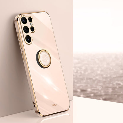 For Samsung Galaxy S25 Ultra 5G XINLI Straight Edge 6D Electroplate TPU Phone Case with Ring Holder(Pink) by XINLI