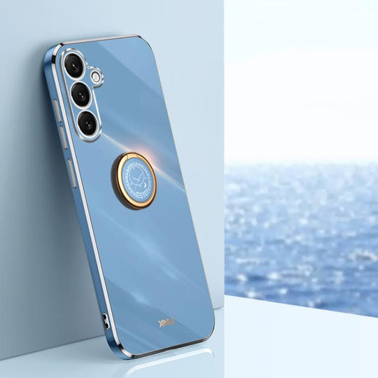 For Samsung Galaxy S25 FE 5G XINLI Straight Edge 6D Electroplate TPU Phone Case with Ring Holder(Celestial Blue)