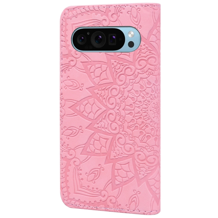 For Google Pixel 9 / 9 Pro Mandala Embossed Dual-Fold Calf Leather Phone Case(Pink) - Google Cases by buy2fix | Online Shopping UK | buy2fix