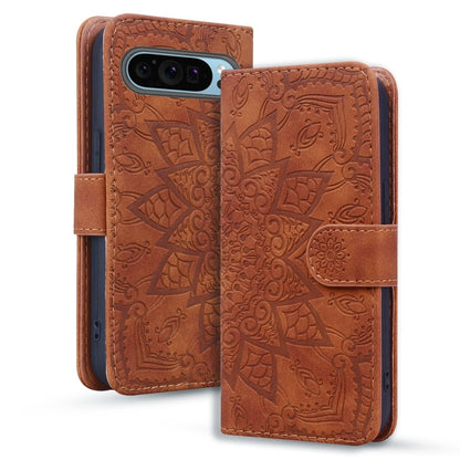 For Google Pixel 9 Pro XL / 10 Pro XL Mandala Embossed Dual-Fold Calf Leather Phone Case(Brown) by buy2fix