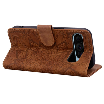 For Google Pixel 9 Pro XL / 10 Pro XL Mandala Embossed Dual-Fold Calf Leather Phone Case(Brown) by buy2fix