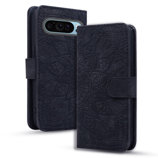 For Google Pixel 9 Pro XL / 10 Pro XL Mandala Embossed Dual-Fold Calf Leather Phone Case(Black) by buy2fix
