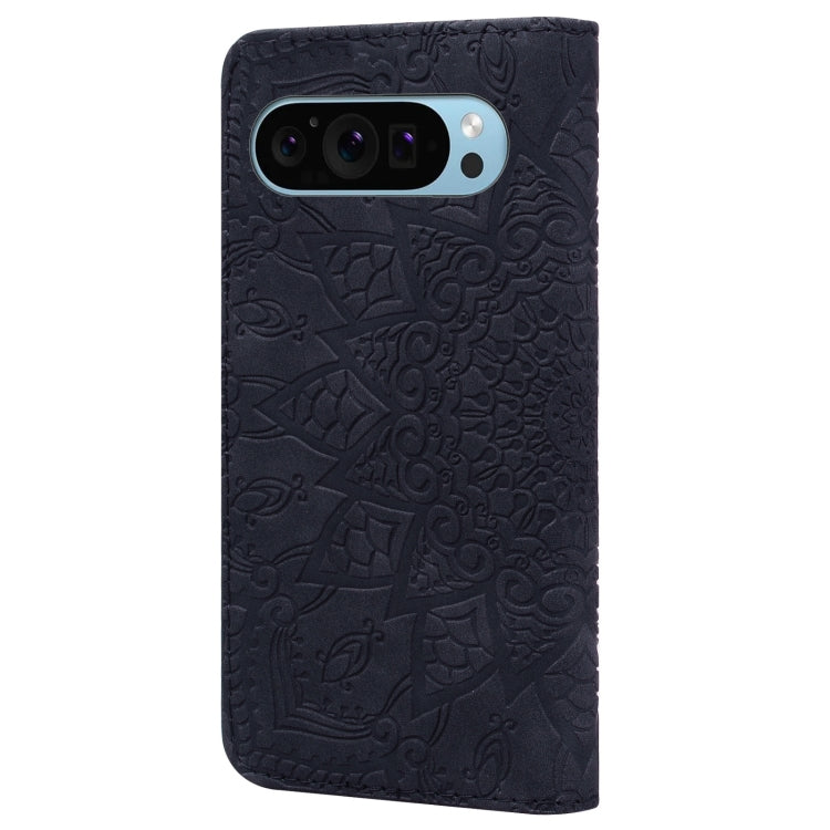 For Google Pixel 9 Pro XL Mandala Embossed Dual-Fold Calf Leather Phone Case(Black) - Google Cases by buy2fix | Online Shopping UK | buy2fix