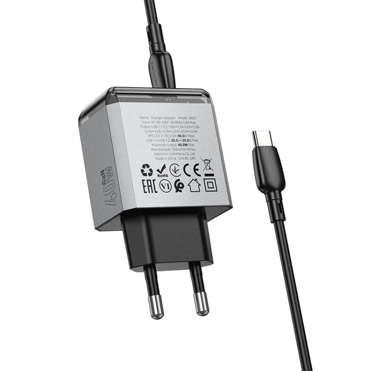 BOROFONE BN21 PD 40W 2 Type-C Charger with 1m Type-C to Type-C Cable Set, For:EU Plug(Tarnish) - USB Charger by Borofone | Online Shopping UK | buy2fix