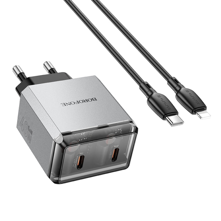 BOROFONE BN21 PD 40W 2 Type-C Charger with 1m Type-C to 8 Pin Cable Set, For:EU Plug(Tarnish) - USB Charger by Borofone | Online Shopping UK | buy2fix