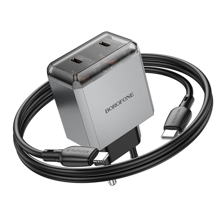 BOROFONE BN21 PD 40W 2 Type-C Charger with 1m Type-C to 8 Pin Cable Set, For:EU Plug(Tarnish) - USB Charger by Borofone | Online Shopping UK | buy2fix