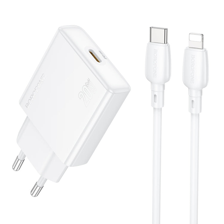 BOROFONE BN23 PD 20W Type-C Charger with 1m Type-C to 8 Pin Cable Set, Plug Type:EU Plug(White) - USB Charger by Borofone | Online Shopping UK | buy2fix