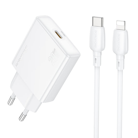 BOROFONE BN23 PD 20W Type-C Charger with 1m Type-C to 8 Pin Cable Set, Plug Type:EU Plug(White) - USB Charger by Borofone | Online Shopping UK | buy2fix