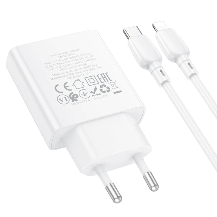 BOROFONE BN23 PD 20W Type-C Charger with 1m Type-C to 8 Pin Cable Set, Plug Type:EU Plug(White) - USB Charger by Borofone | Online Shopping UK | buy2fix
