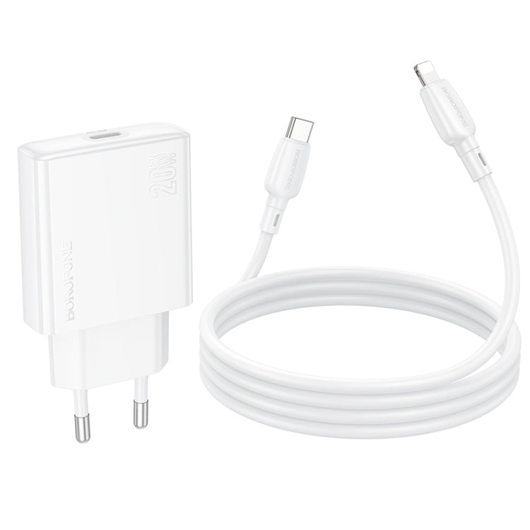 BOROFONE BN23 PD 20W Type-C Charger with 1m Type-C to 8 Pin Cable Set, Plug Type:EU Plug(White) - USB Charger by Borofone | Online Shopping UK | buy2fix