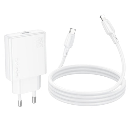 BOROFONE BN23 PD 20W Type-C Charger with 1m Type-C to 8 Pin Cable Set, Plug Type:EU Plug(White) - USB Charger by Borofone | Online Shopping UK | buy2fix