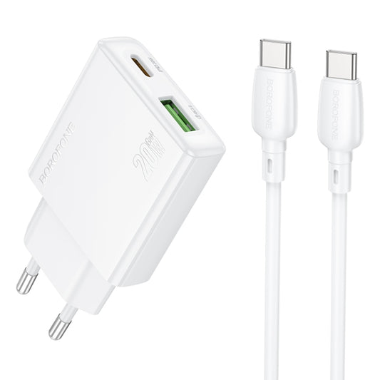 BOROFONE BN24 PD 20W USB, Type-C Charger with 1m Type-C to Type-C Cable Set, Plug Type:EU Plug(White) - USB Charger by Borofone | Online Shopping UK | buy2fix