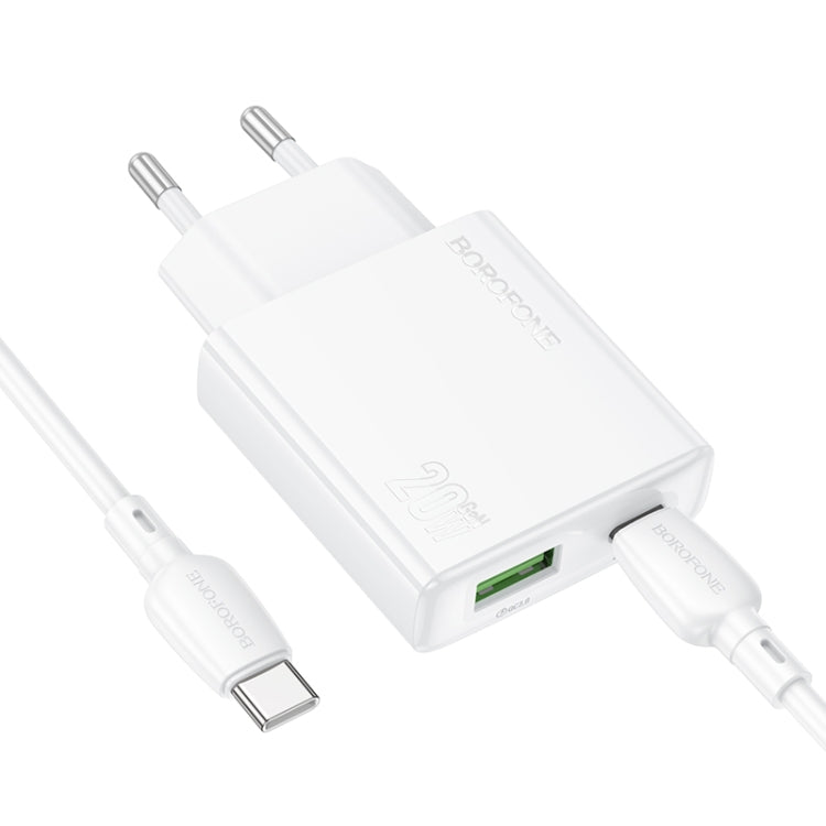 BOROFONE BN24 PD 20W USB, Type-C Charger with 1m Type-C to Type-C Cable Set, Plug Type:EU Plug(White) - USB Charger by Borofone | Online Shopping UK | buy2fix