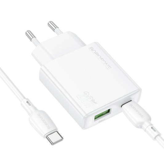 BOROFONE BN24 PD 20W USB, Type-C Charger with 1m Type-C to Type-C Cable Set, Plug Type:EU Plug(White) - USB Charger by Borofone | Online Shopping UK | buy2fix
