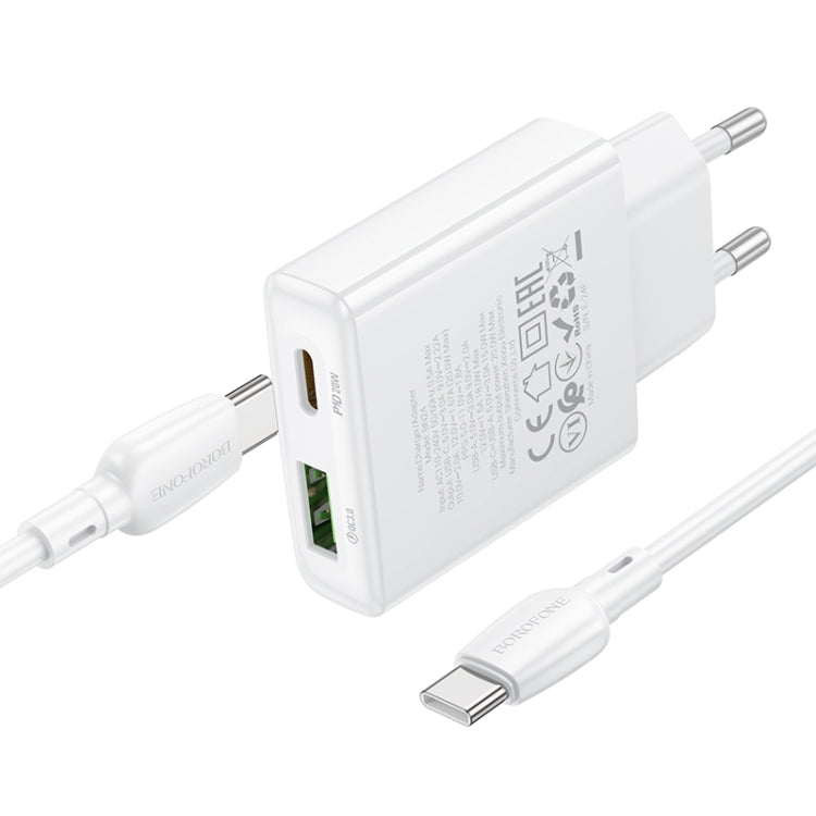 BOROFONE BN24 PD 20W USB, Type-C Charger with 1m Type-C to Type-C Cable Set, Plug Type:EU Plug(White) - USB Charger by Borofone | Online Shopping UK | buy2fix