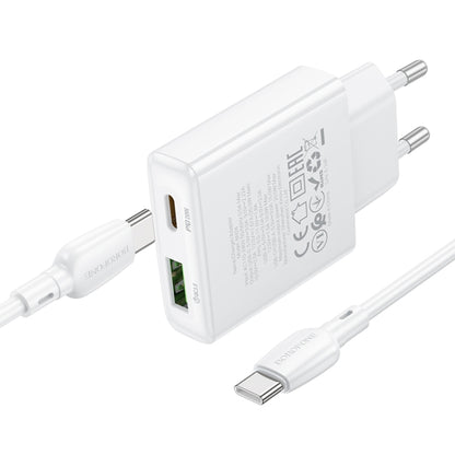 BOROFONE BN24 PD 20W USB, Type-C Charger with 1m Type-C to Type-C Cable Set, Plug Type:EU Plug(White) - USB Charger by Borofone | Online Shopping UK | buy2fix
