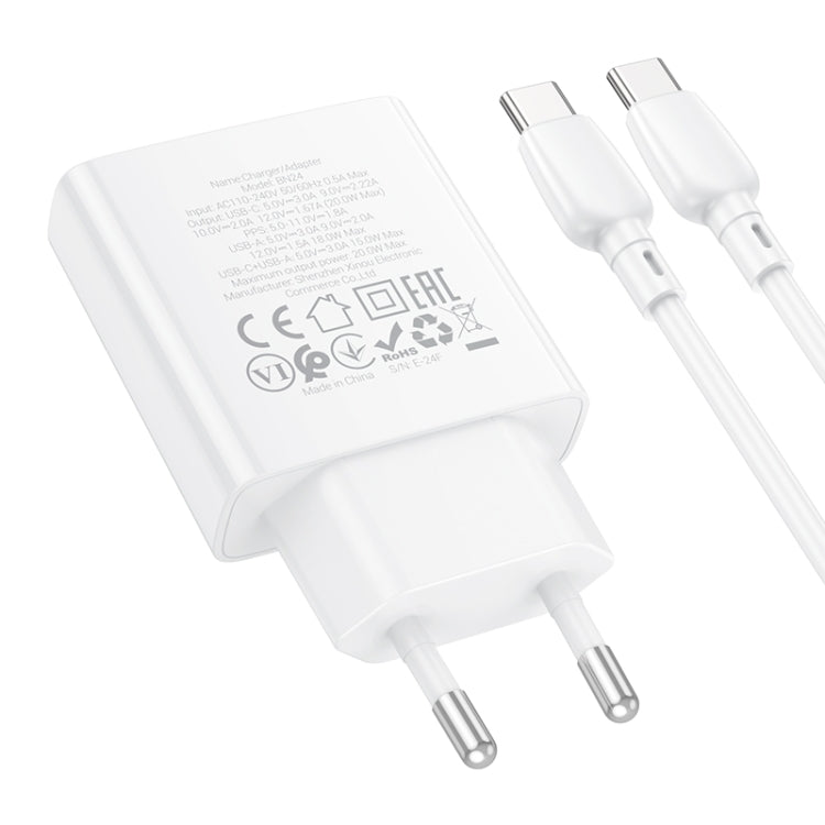 BOROFONE BN24 PD 20W USB, Type-C Charger with 1m Type-C to Type-C Cable Set, Plug Type:EU Plug(White) - USB Charger by Borofone | Online Shopping UK | buy2fix