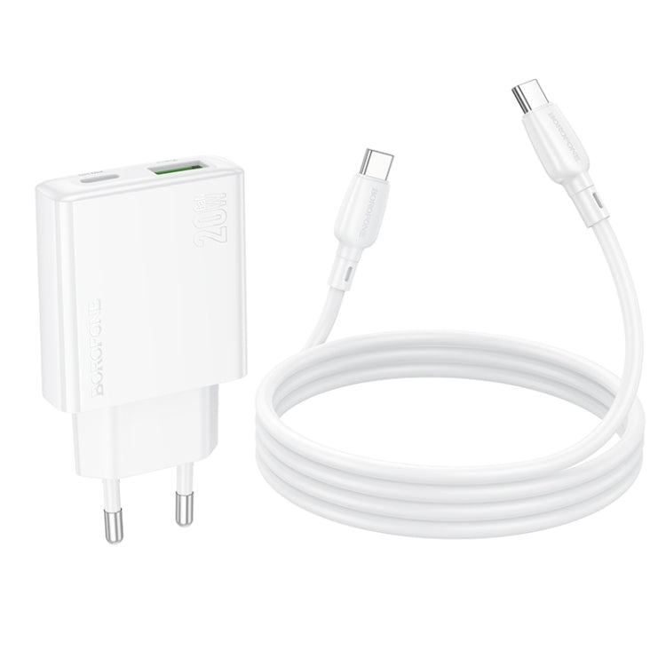 BOROFONE BN24 PD 20W USB, Type-C Charger with 1m Type-C to Type-C Cable Set, Plug Type:EU Plug(White) - USB Charger by Borofone | Online Shopping UK | buy2fix