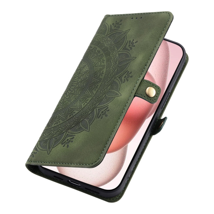 For iPhone 16 Pro Skin Feel Totem Embossed Leather Phone Case(Deep Green) - iPhone 16 Pro Cases by buy2fix | Online Shopping UK | buy2fix