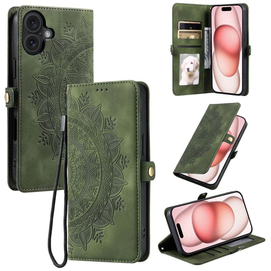 For iPhone 16 Plus Skin Feel Totem Embossed Leather Phone Case(Deep Green) - iPhone 16 Plus Cases by buy2fix | Online Shopping UK | buy2fix