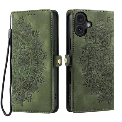 For iPhone 16 Plus Skin Feel Totem Embossed Leather Phone Case(Deep Green) - iPhone 16 Plus Cases by buy2fix | Online Shopping UK | buy2fix