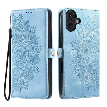 For iPhone 16 Skin Feel Totem Embossed Leather Phone Case(Blue) - iPhone 16 Cases by buy2fix | Online Shopping UK | buy2fix