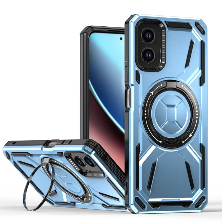 For Motorola Moto G Power 5G 2024 Armor II Series MagSafe Magnetic Holder Phone Case(Light Blue) by buy2fix