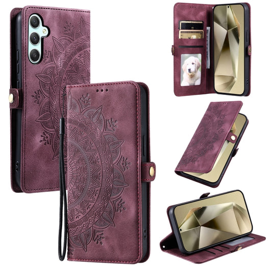 For Samsung Galaxy S25 5G Skin Feel Totem Embossed Leather Phone Case(Wine Red) - Galaxy S25 5G Cases by buy2fix | Online Shopping UK | buy2fix