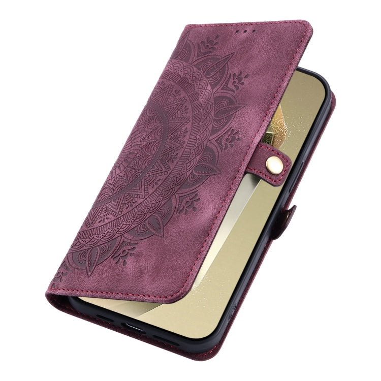 For Samsung Galaxy S25 5G Skin Feel Totem Embossed Leather Phone Case(Wine Red) by buy2fix