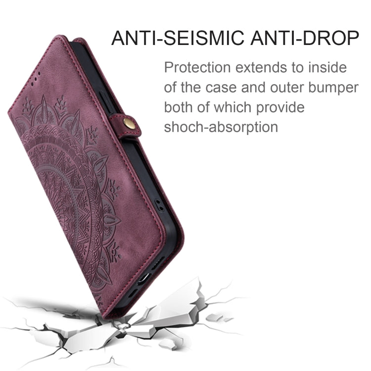 For Samsung Galaxy S25 5G Skin Feel Totem Embossed Leather Phone Case(Wine Red) by buy2fix