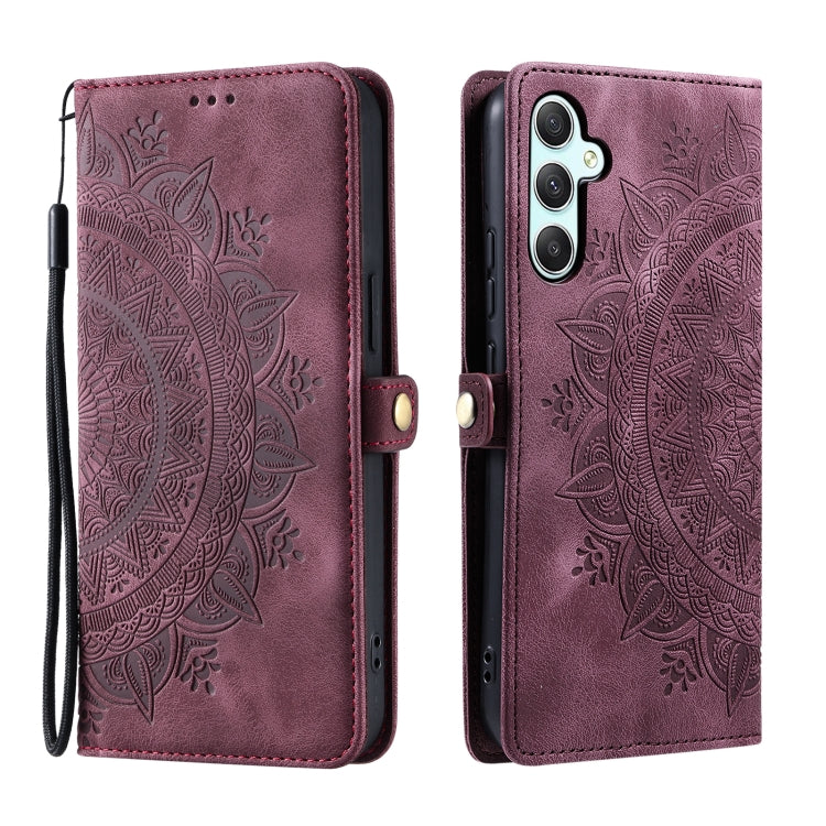 For Samsung Galaxy S25+ 5G Skin Feel Totem Embossed Leather Phone Case(Wine Red) by buy2fix