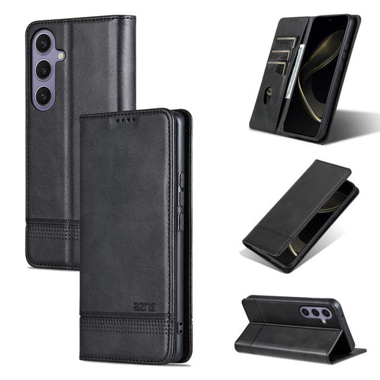 For Samsung Galaxy A56 5G AZNS Magnetic Calf Texture Flip Leather Phone Case(Black)