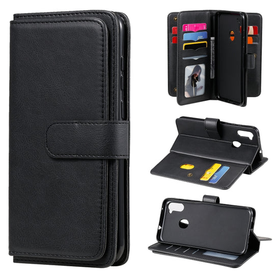 For Samsung Galaxy M11 Multifunctional Magnetic Copper Buckle Horizontal Flip Solid Color Leather Case with 10 Card Slots & Wallet & Holder & Photo Frame(Black)