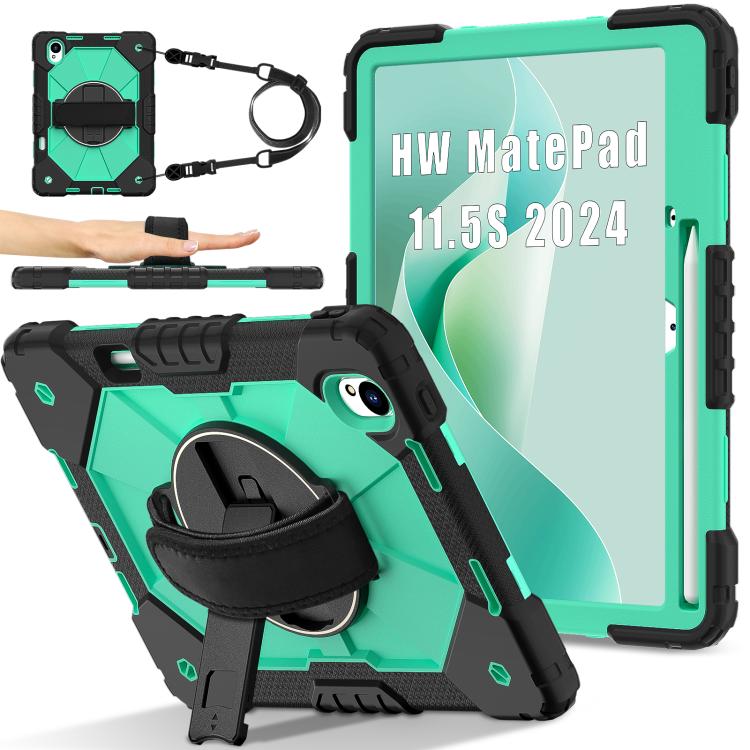 For Huawei MatePad 11.5 S Contrast Color Robot Silicone Hybrid PC Tablet Case(Black Mint Green) - Huawei by buy2fix | Online Shopping UK | buy2fix