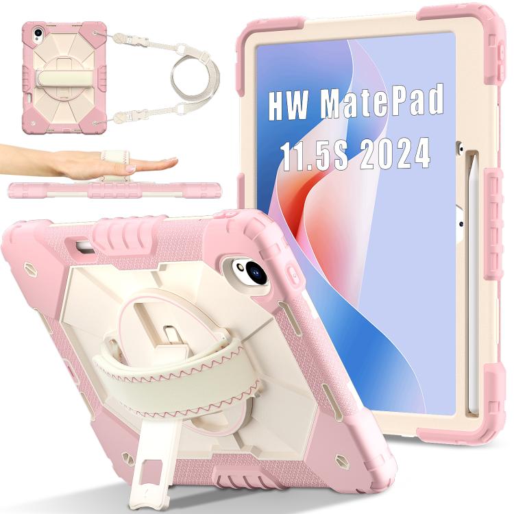 For Huawei MatePad 11.5 S Contrast Color Robot Silicone Hybrid PC Tablet Case(Rose Gold Beige) - Huawei by buy2fix | Online Shopping UK | buy2fix