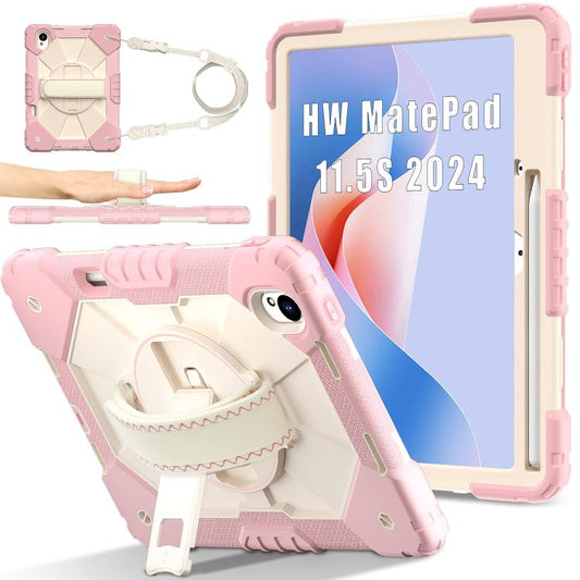 For Huawei MatePad 11.5 S Contrast Color Robot Silicone Hybrid PC Tablet Case(Rose Gold Beige) - Huawei by buy2fix | Online Shopping UK | buy2fix