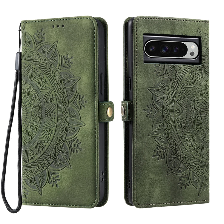 For Google Pixel 9 Pro XL Skin Feel Totem Embossed Leather Phone Case(Deep Green) - Google Cases by buy2fix | Online Shopping UK | buy2fix