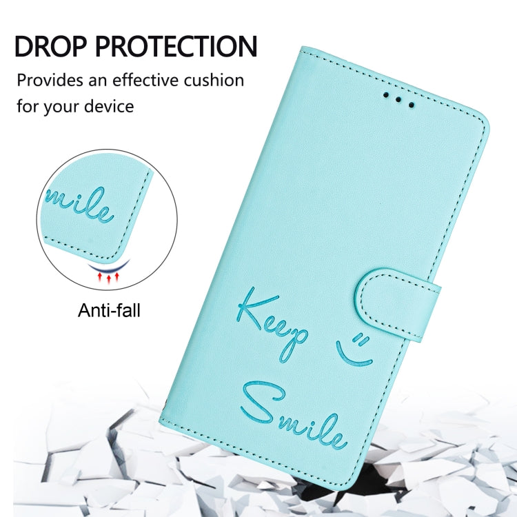 For iPhone 16 Pro Smile Embossing RFID Leather Phone Case(Mint Green) - iPhone 16 Pro Cases by buy2fix | Online Shopping UK | buy2fix