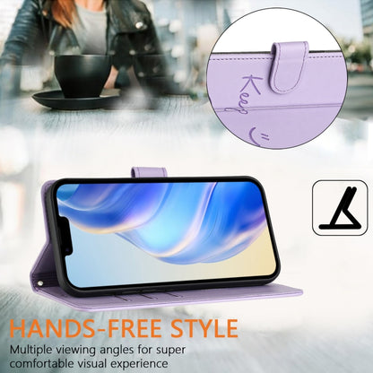 For iPhone 16 Plus Smile Embossing RFID Leather Phone Case(Light Purple) by buy2fix