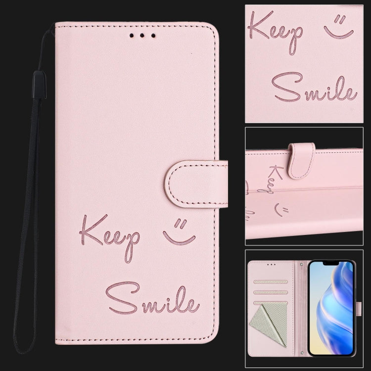 For iPhone 16 Smile Embossing RFID Leather Phone Case(Pink) - iPhone 16 Cases by buy2fix | Online Shopping UK | buy2fix